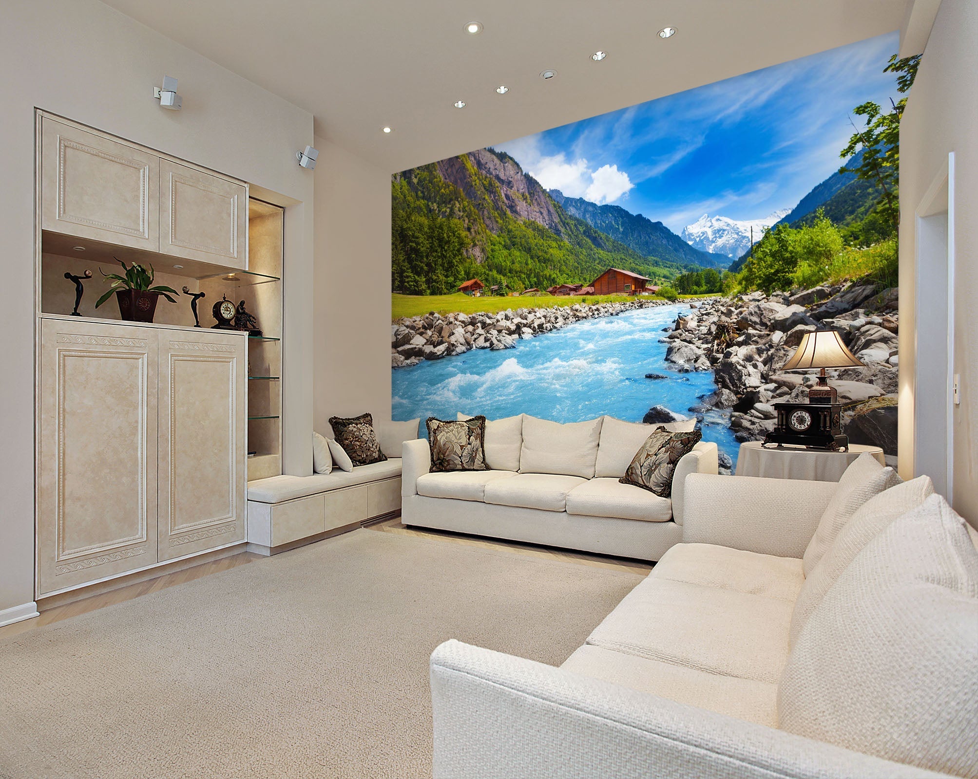 3D Lake Stone House 02 Wall Murals Wallpaper AJ Wallpaper 2