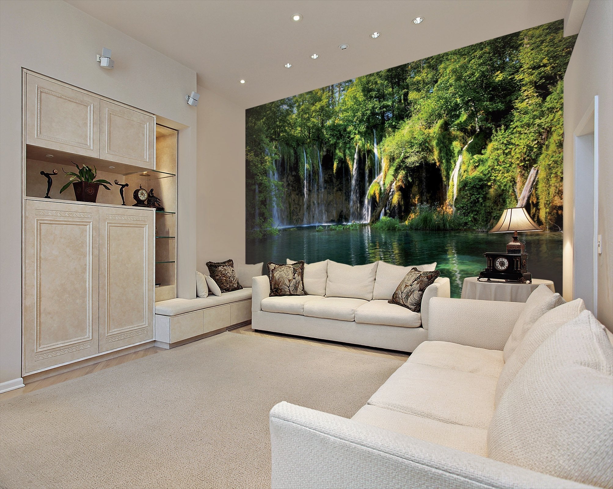 3D The waterfall with trees 03 Wall Murals Wallpaper AJ Wallpaper