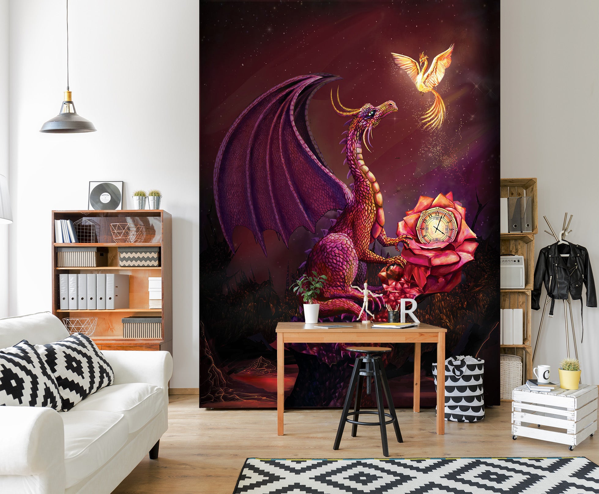 3D Flying Dragon 1423 Rose Catherine Khan Wall Mural Wall Murals