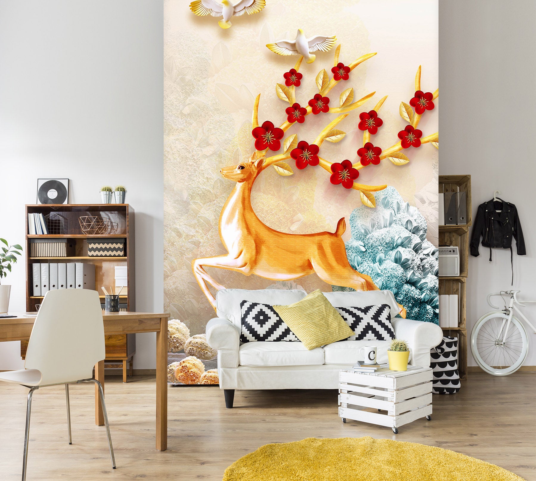 3D Golden Fawn 069 Wall Murals