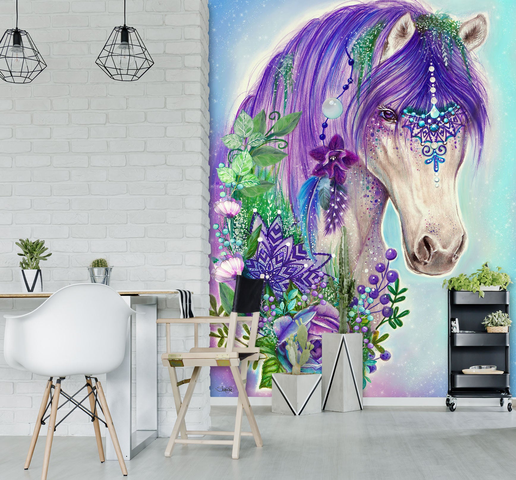 3D Purple Unicorn Petals 8433 Sheena Pike Wall Mural Wall Murals