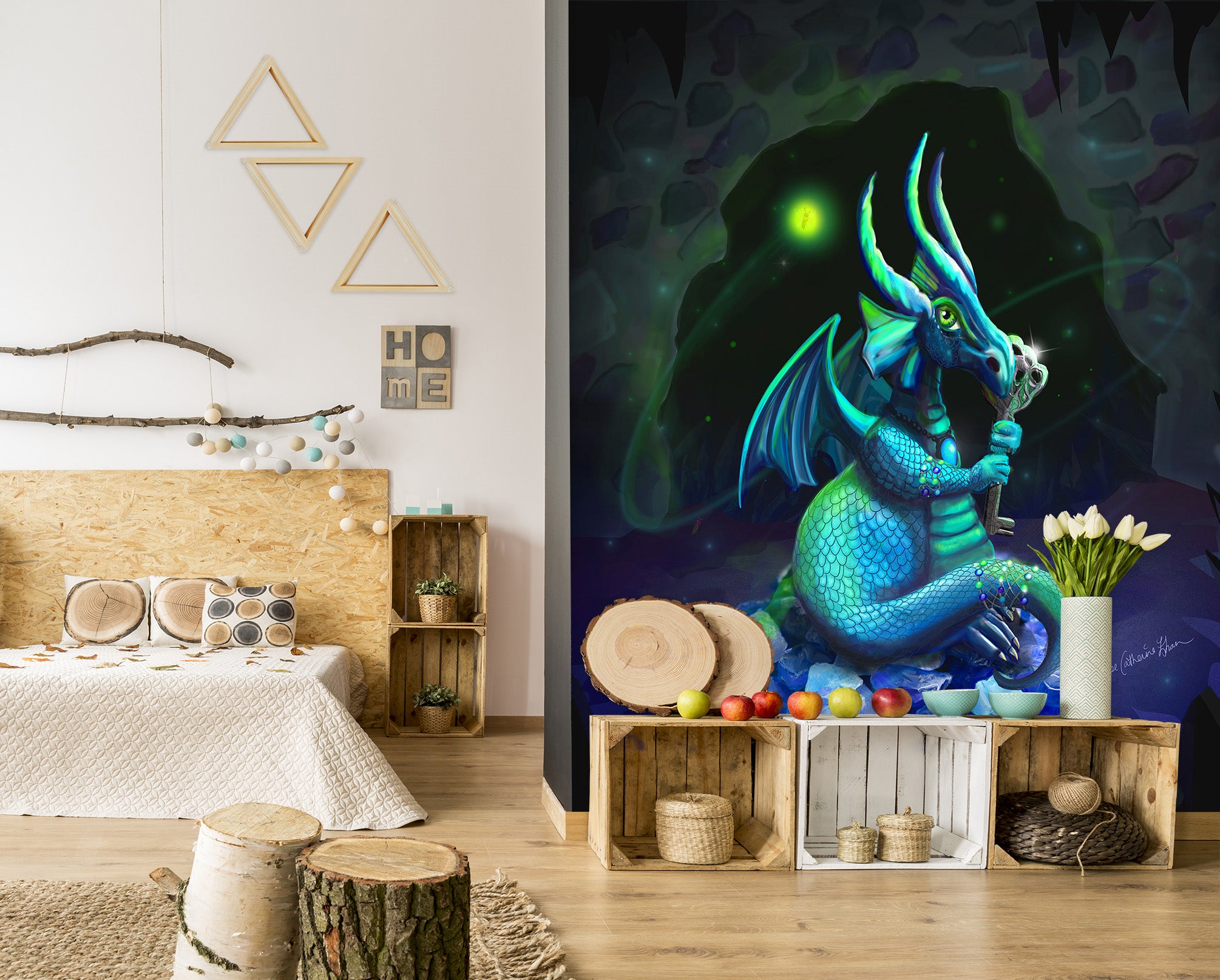 3D Cave Dragon 1402 Rose Catherine Khan Wall Mural Wall Murals