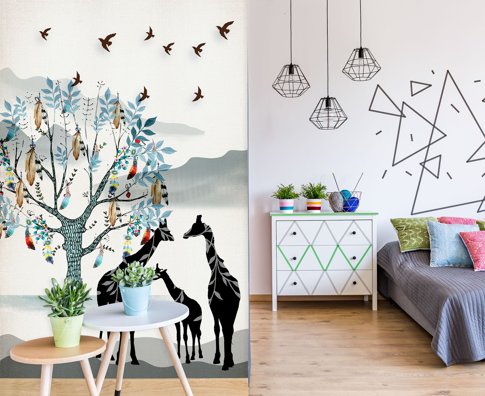 3D Forest Giraffe 053 Wall Murals