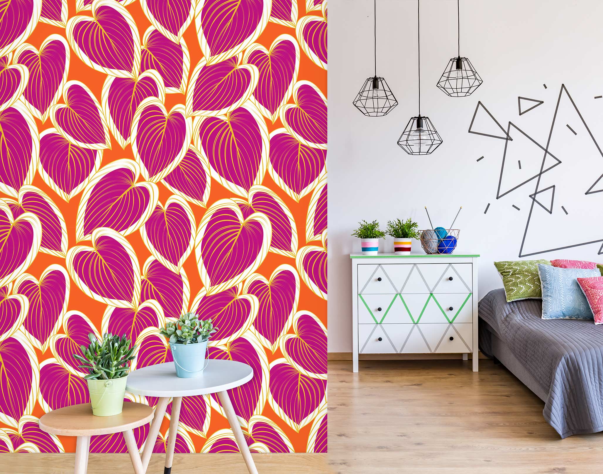 3D Pink Heart Flowers 12042 Kashmira Jayaprakash Wall Mural Wall Murals