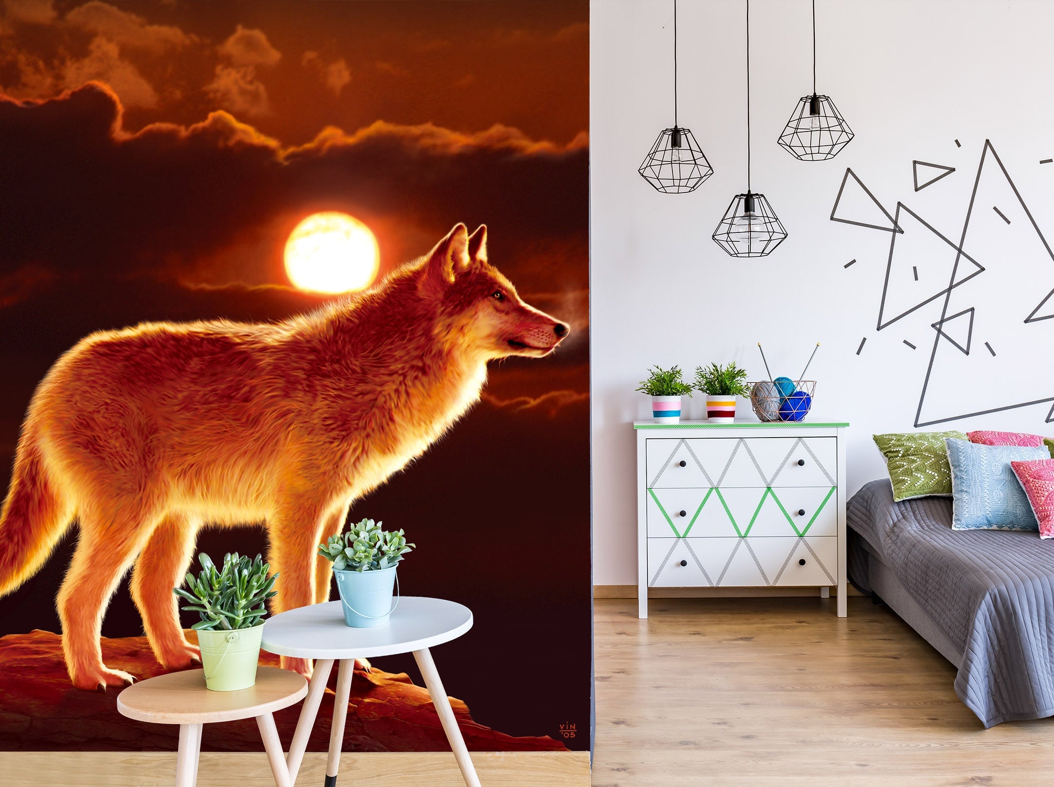 3D Sunset Wolf 1554 Wall Murals Exclusive Designer Vincent Wallpaper AJ Wallpaper