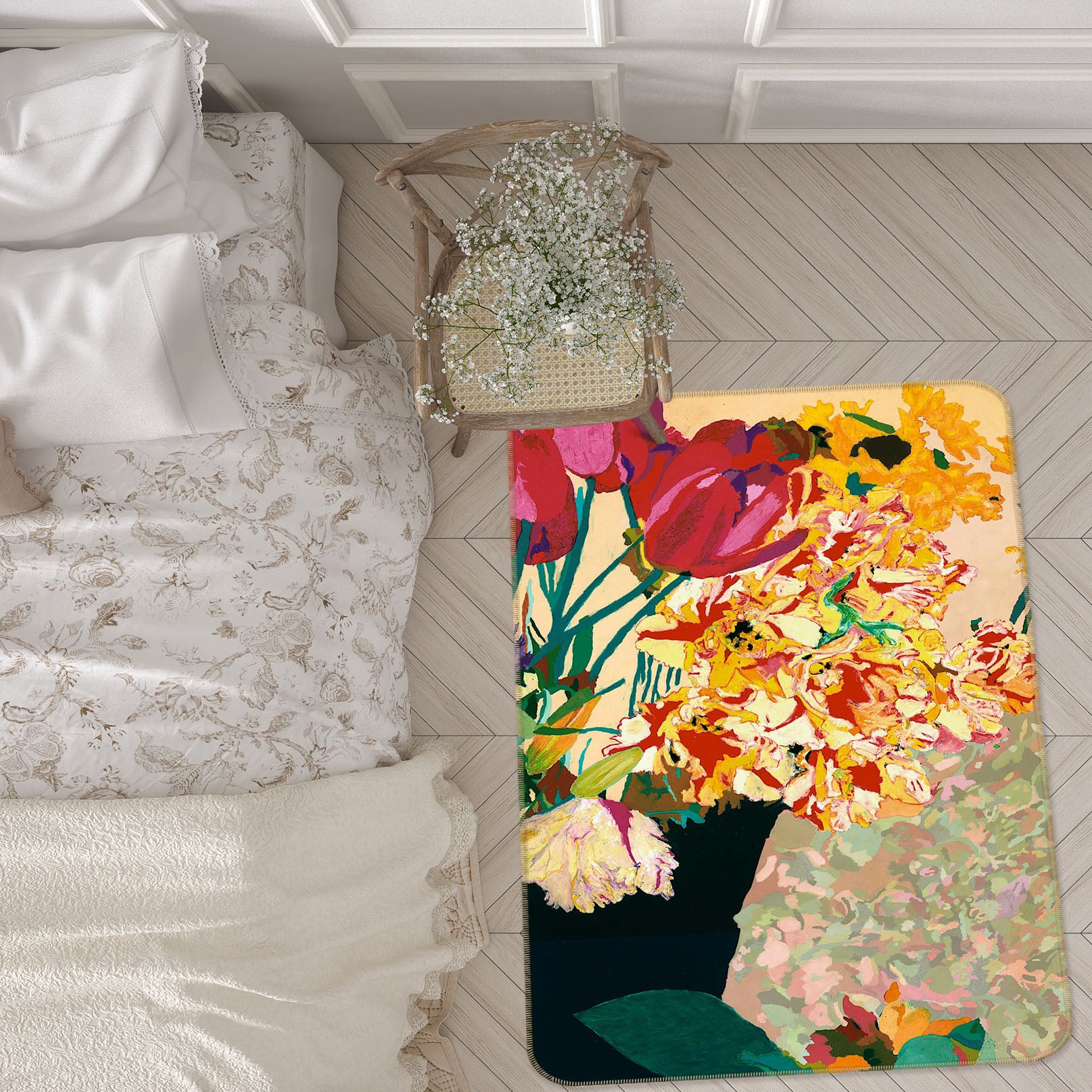 3D Yellow Flowers 3038 Allan P. Friedlander Rug Non Slip Rug Mat