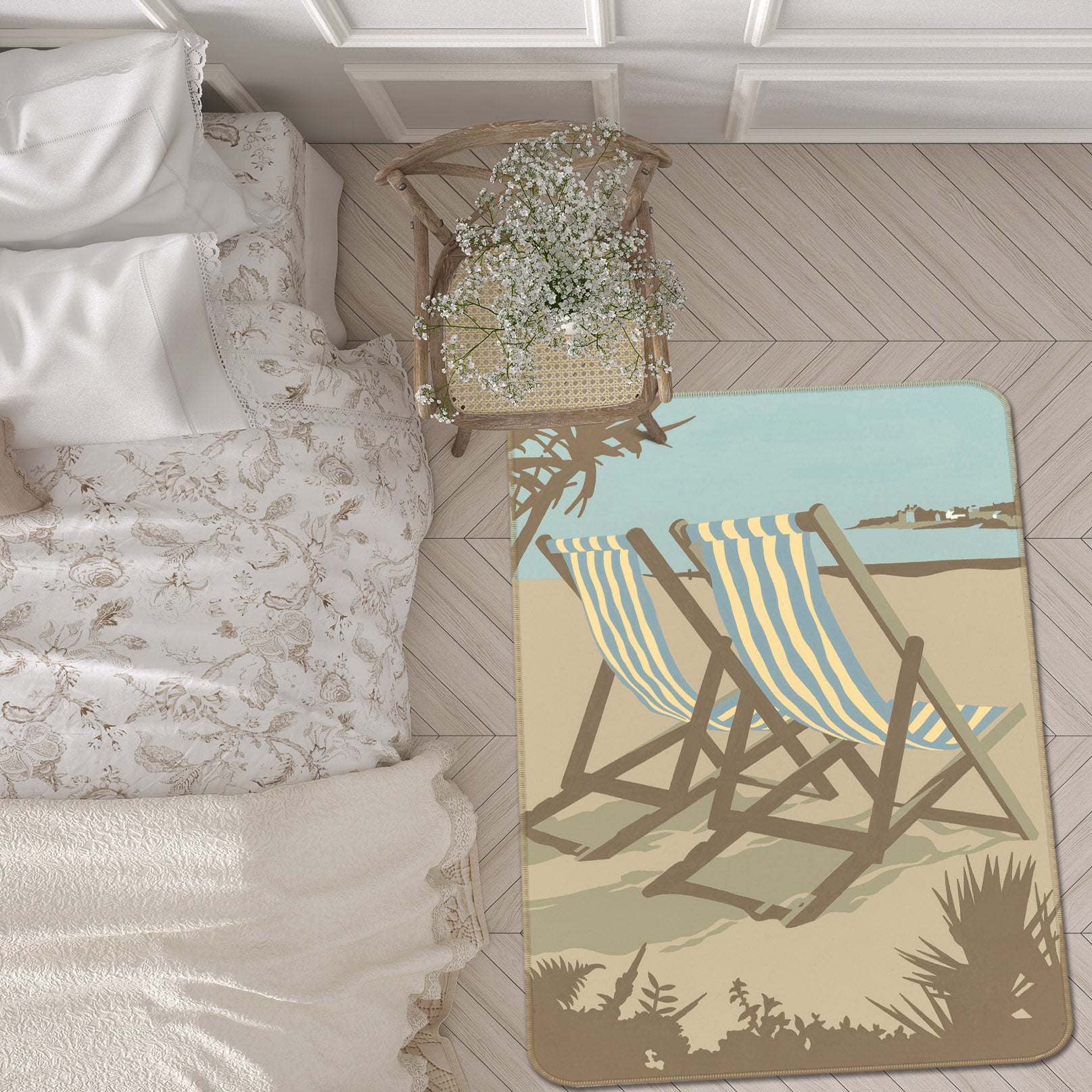 3D Swanage Deckchairs 1157 Steve Read Rug Non Slip Rug Mat