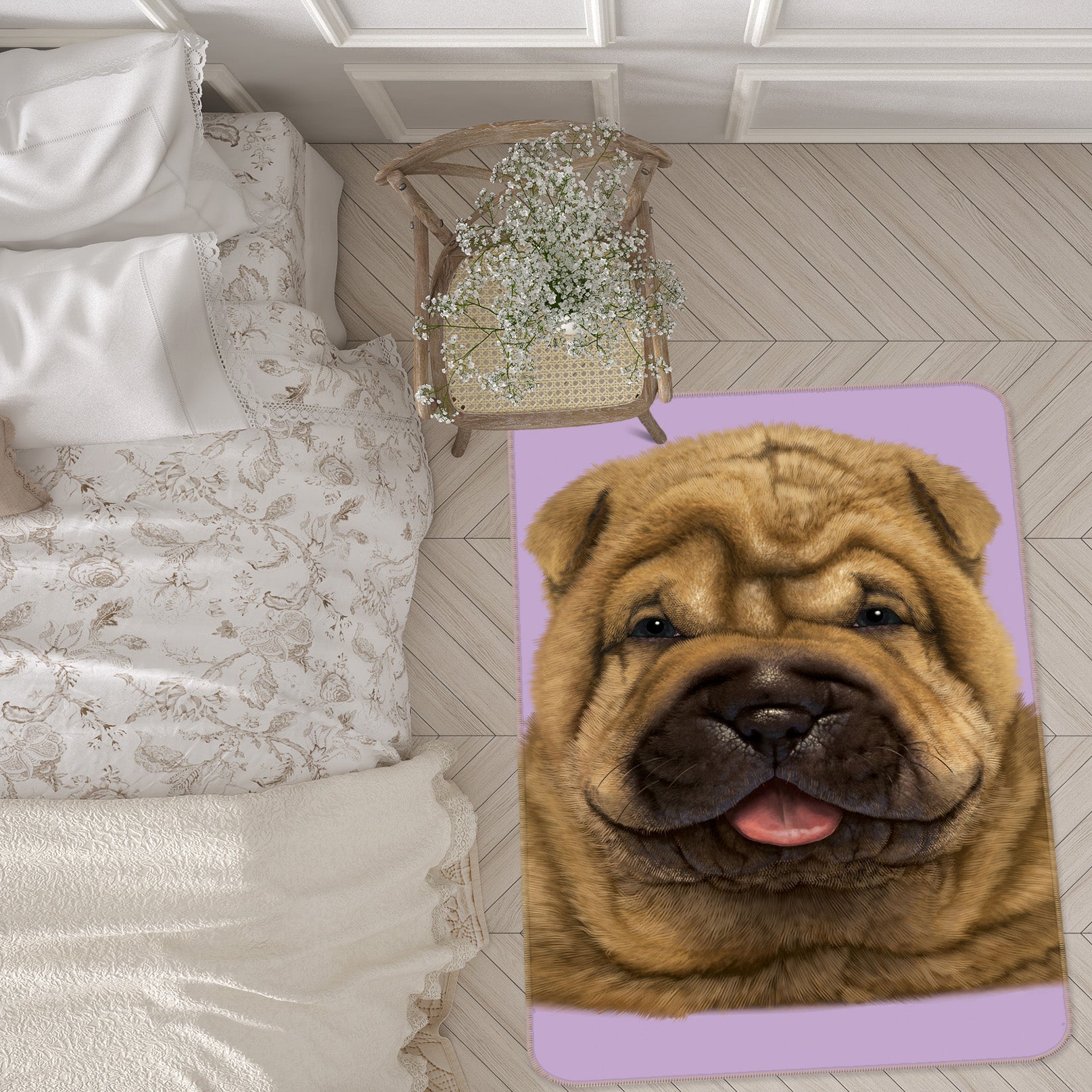 3D Shar Pei Puppy portrait 1065 Vincent Hie Rug Non Slip Rug Mat