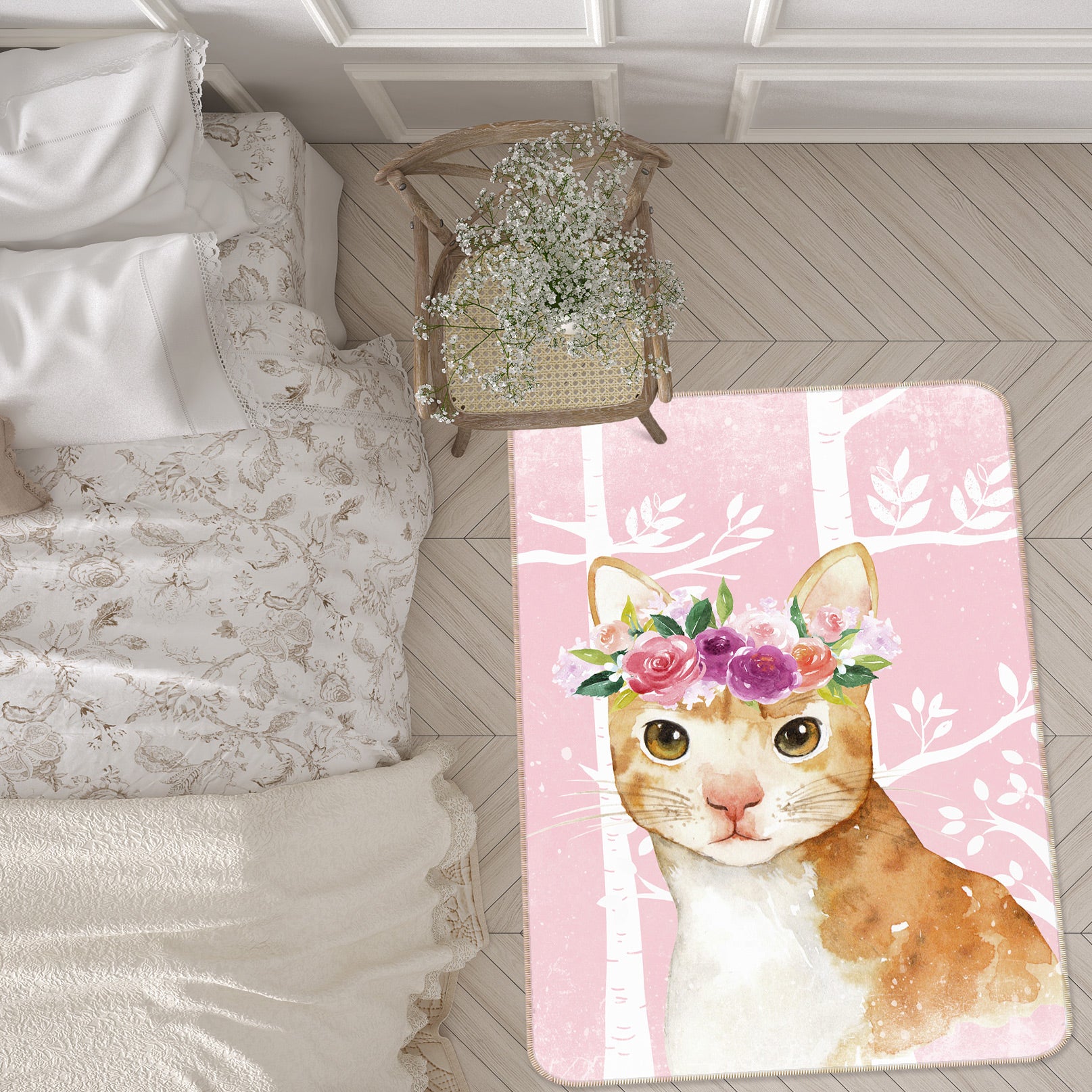 3D Orange Cat Flower 145 Uta Naumann Rug Non Slip Rug Mat