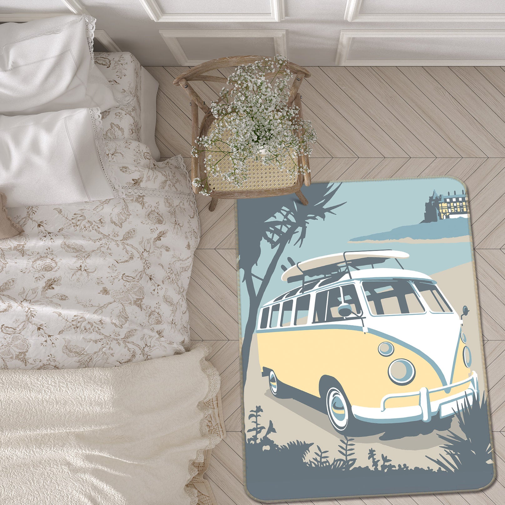 3D Newquay Camper 1127 Steve Read Rug Non Slip Rug Mat