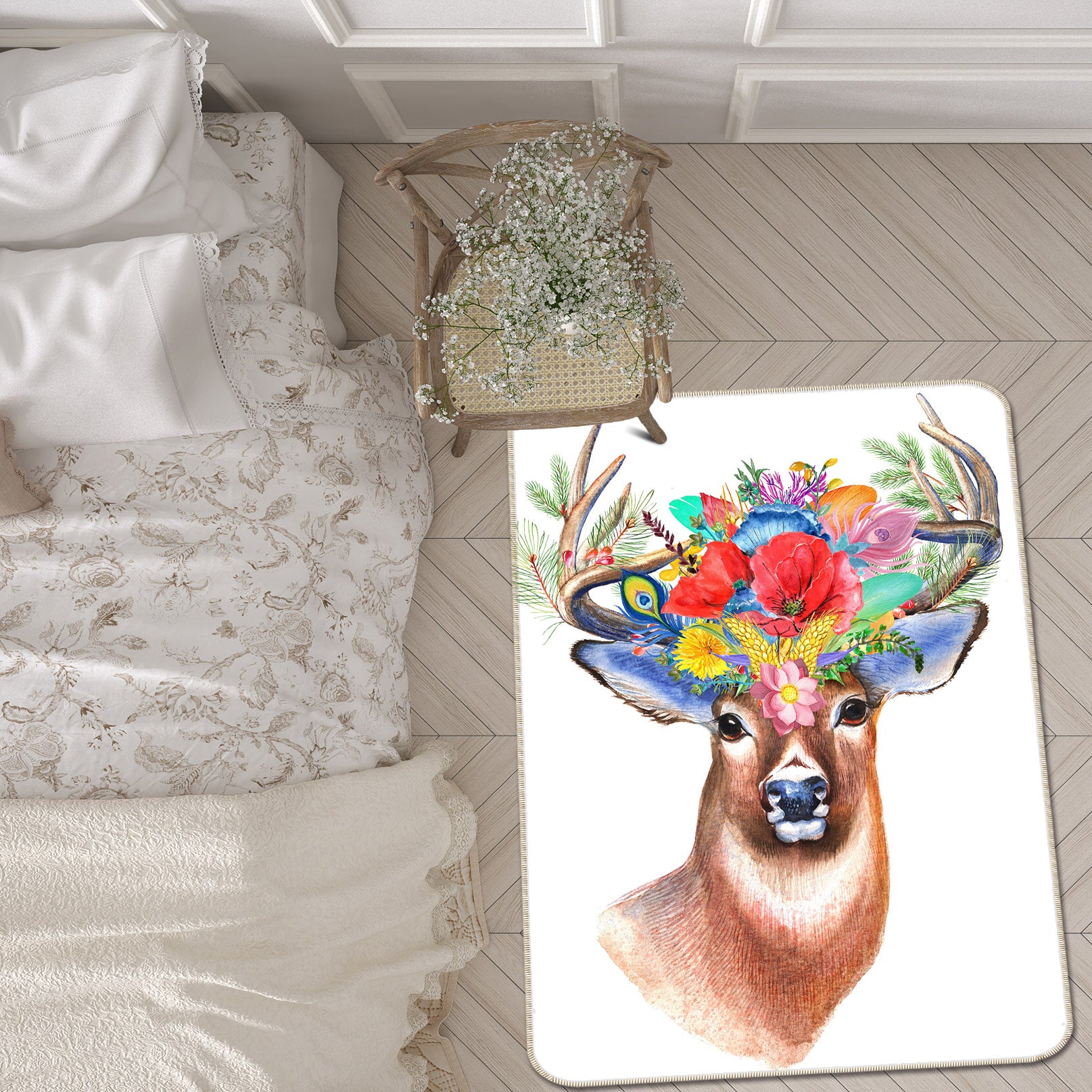 3D Fawn Flower 208 Animal Non Slip Rug Mat