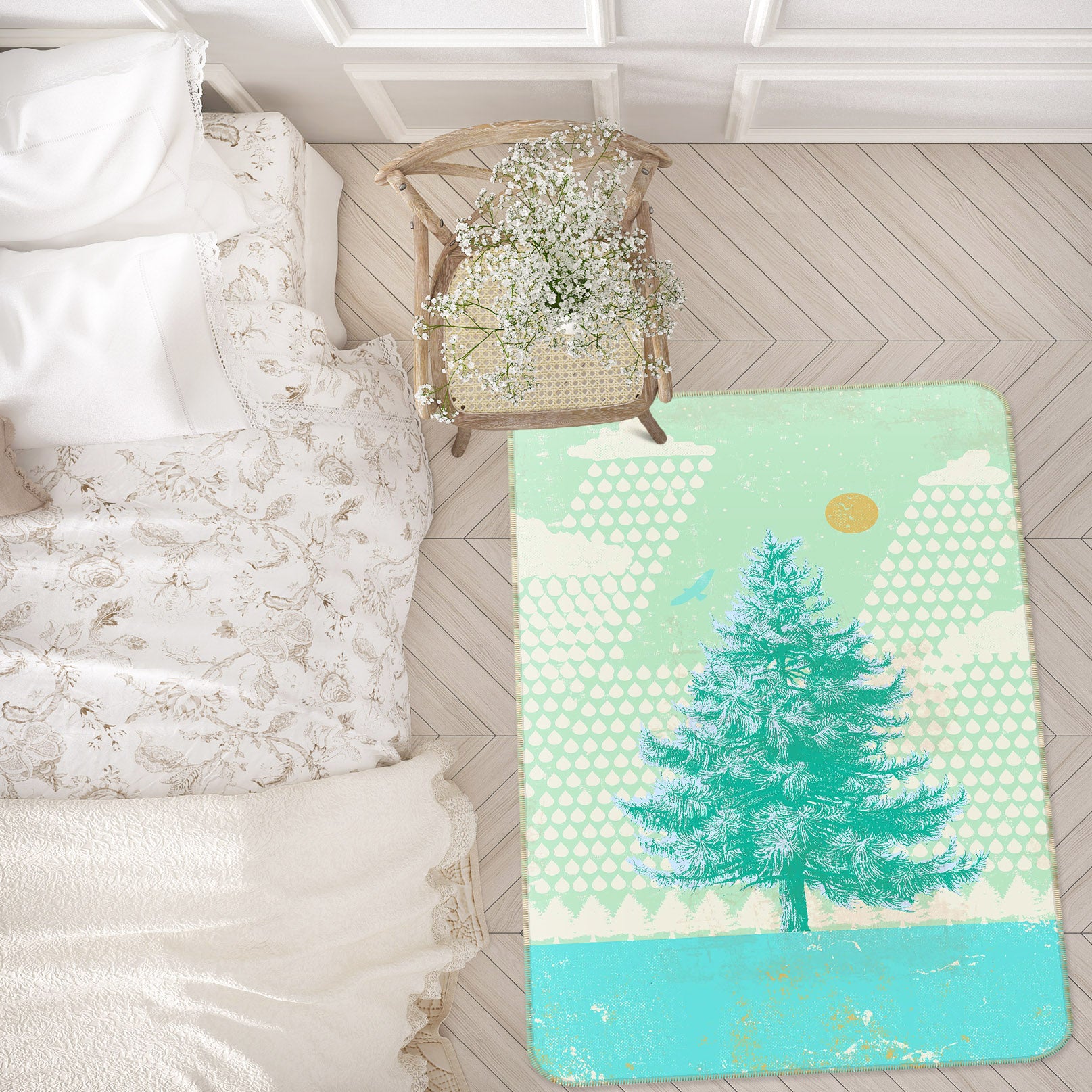 3D Blue Fir Tree 1016 Showdeer Rug Non Slip Rug Mat