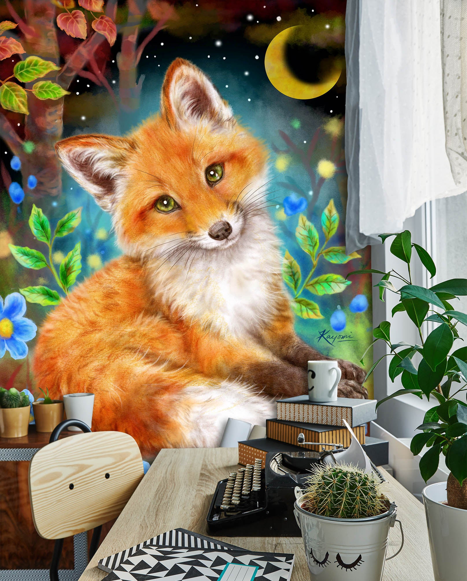 3D Orange Fox Moon 5558 Kayomi Harai Wall Mural Wall Murals