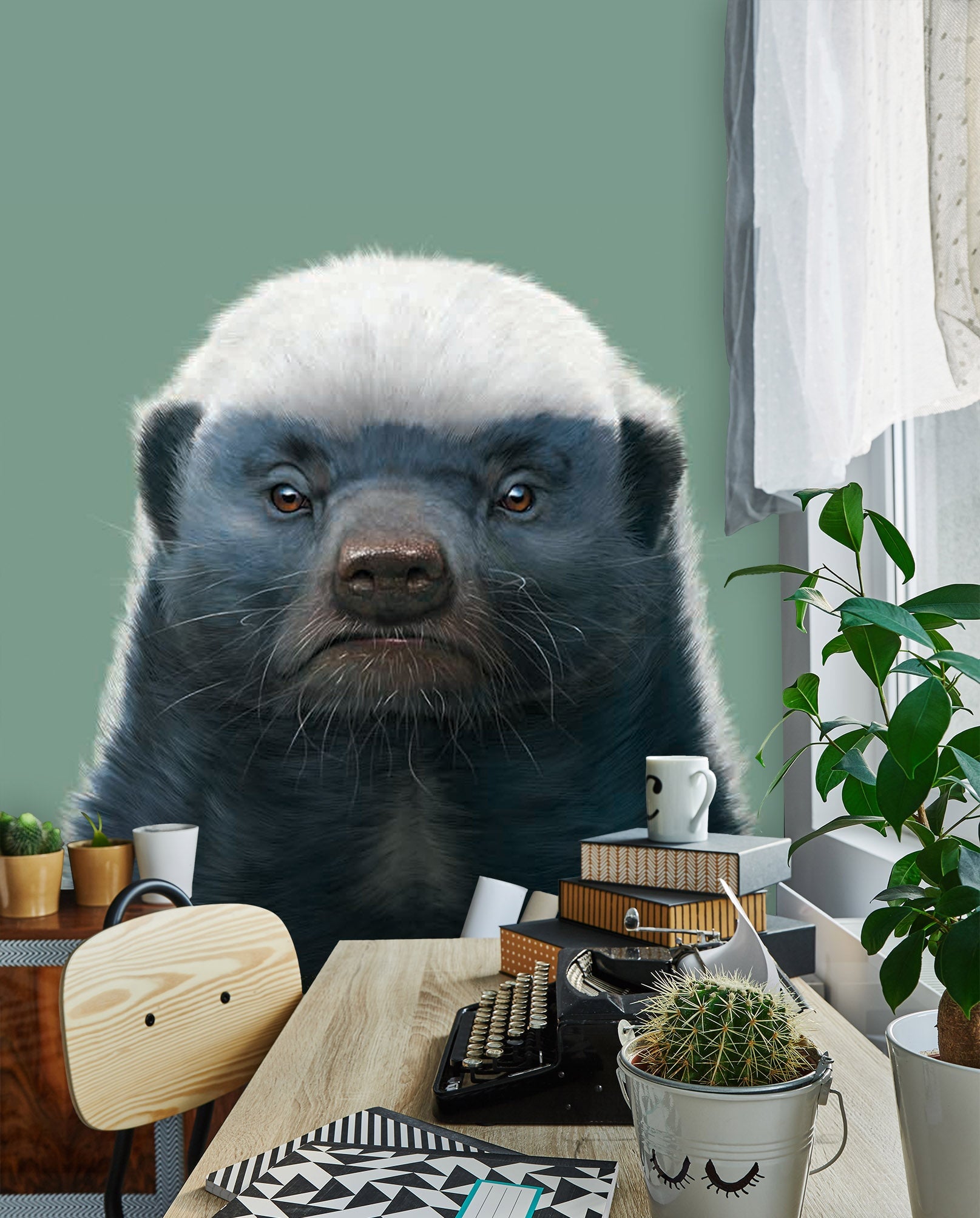 3D Honey Badger Portrait 1521 Wall Murals Exclusive Designer Vincent Wallpaper AJ Wallpaper 2