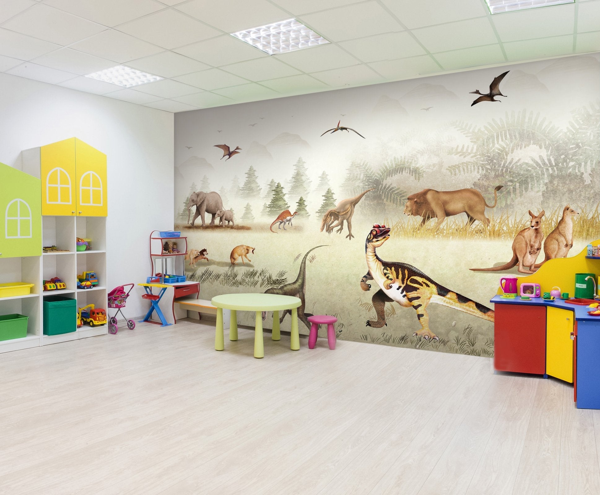 3D Cartoon dinosaur and elephants 04 Wall Murals Wallpaper AJ Wallpaper 2