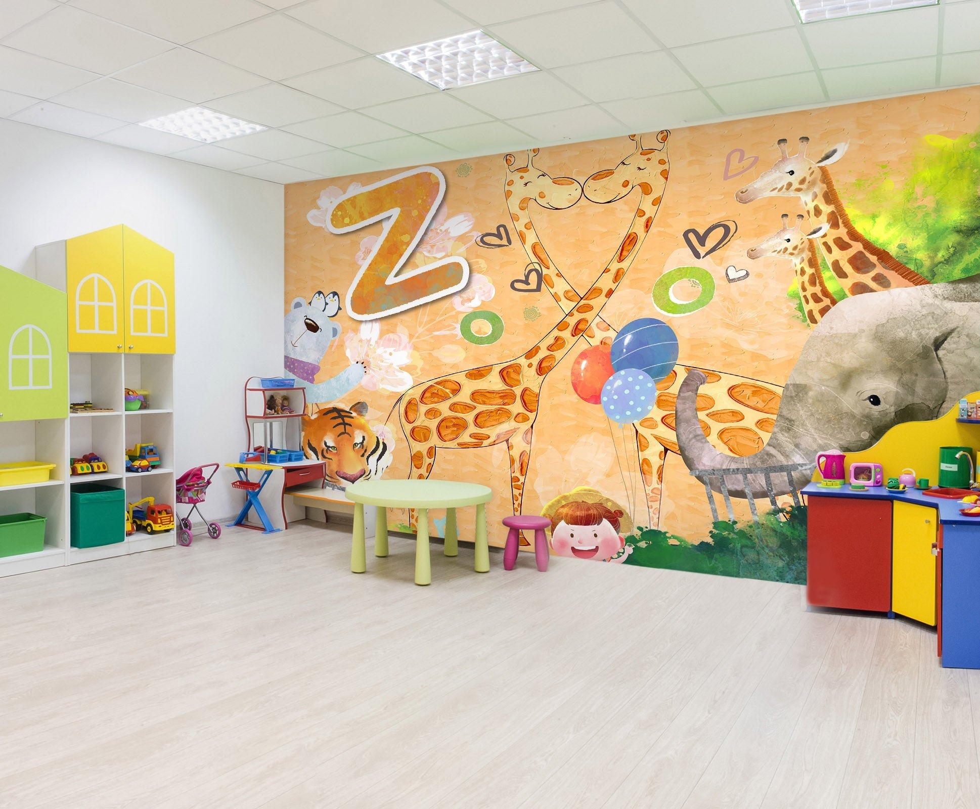 3D Cartoon Giraffe Balloon 016 Wall Murals Wallpaper AJ Wallpaper 2