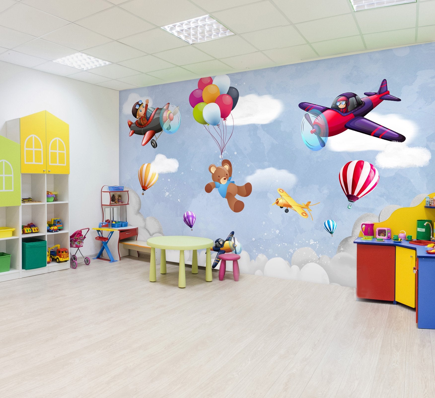 3D Balloon Airplane Bear 053 Wall Murals Wallpaper AJ Wallpaper 2