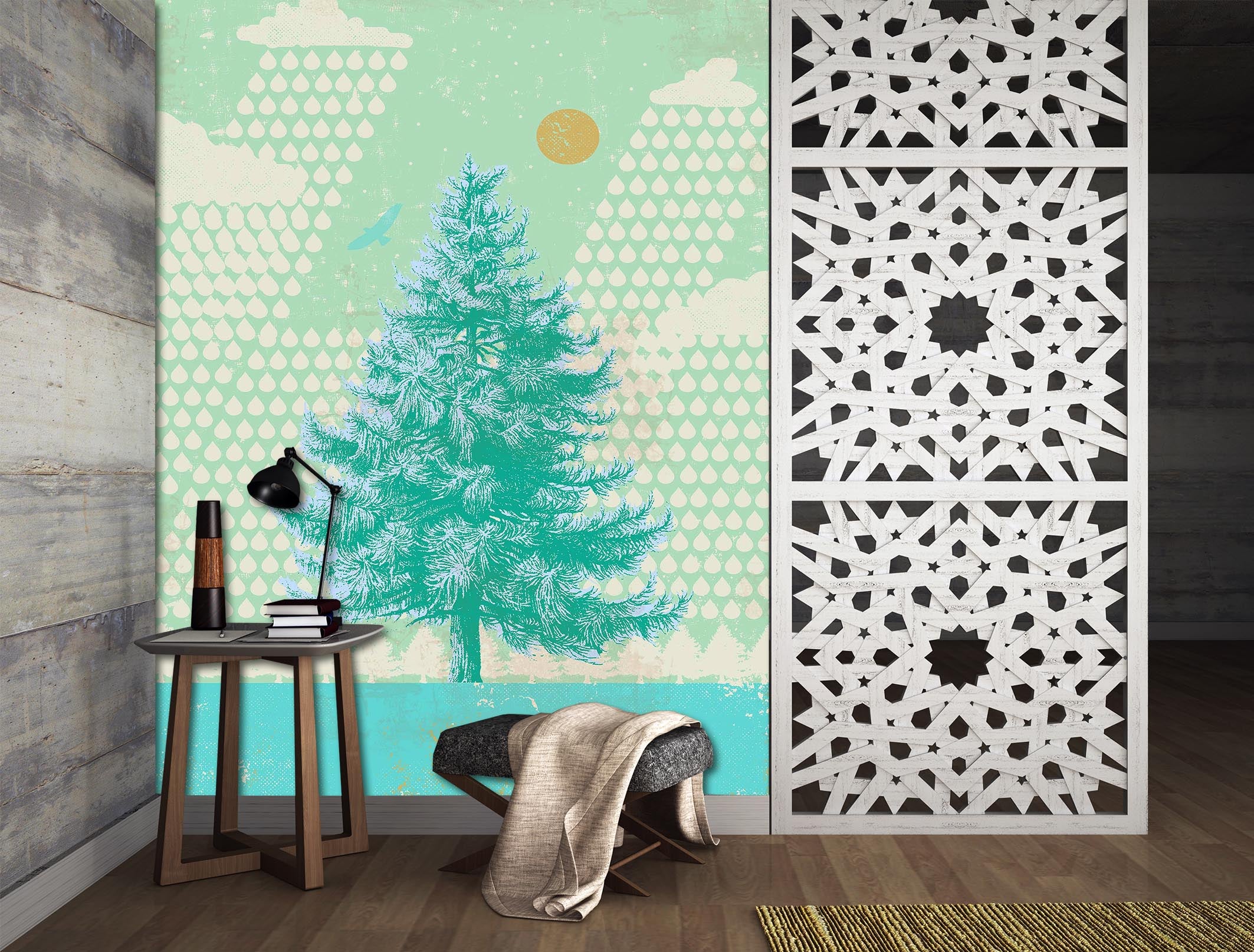 3D Blue Fir Tree 1416 Showdeer Wall Mural Wall Murals