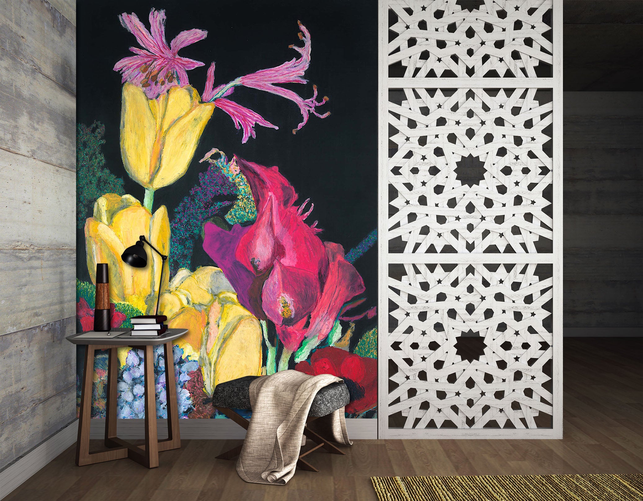 3D Painted Flowers 300 Allan P. Friedlander Wall Mural Wall Murals