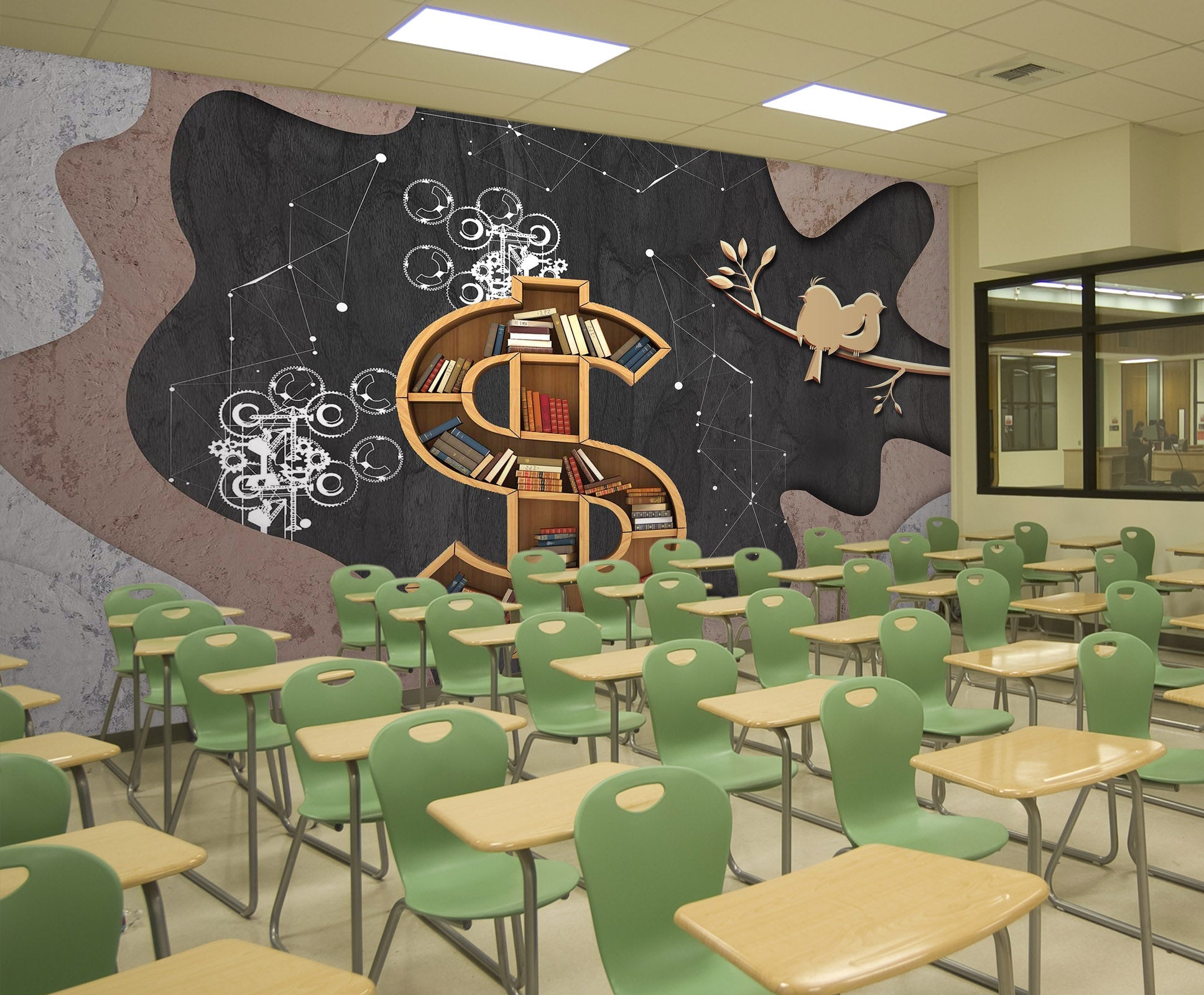 3D Bookshelf Bird 153 Wall Murals Wallpaper AJ Wallpaper 2