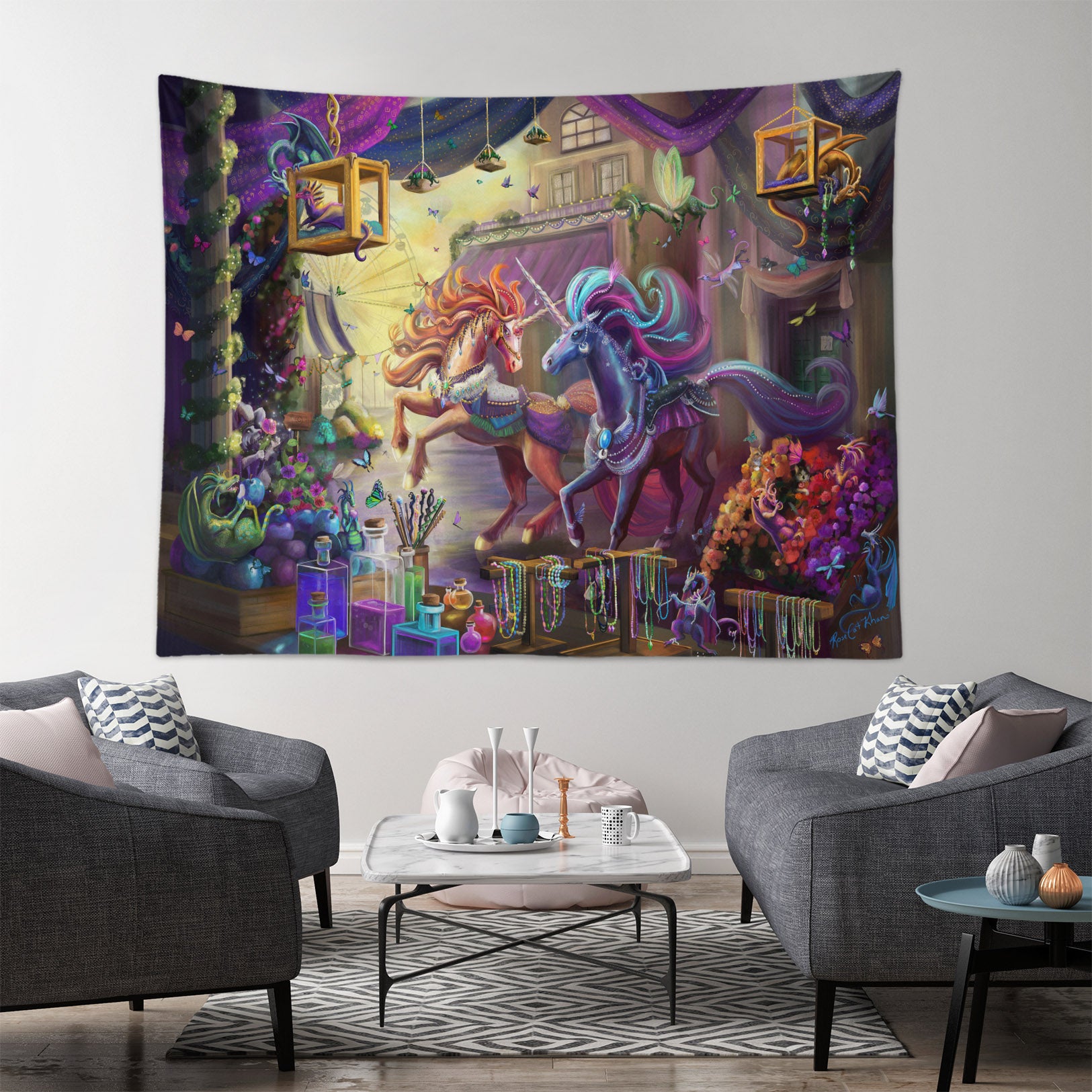 3D Castle Unicorn 5208 Rose Catherine Khan Tapestry Hanging Cloth Hang