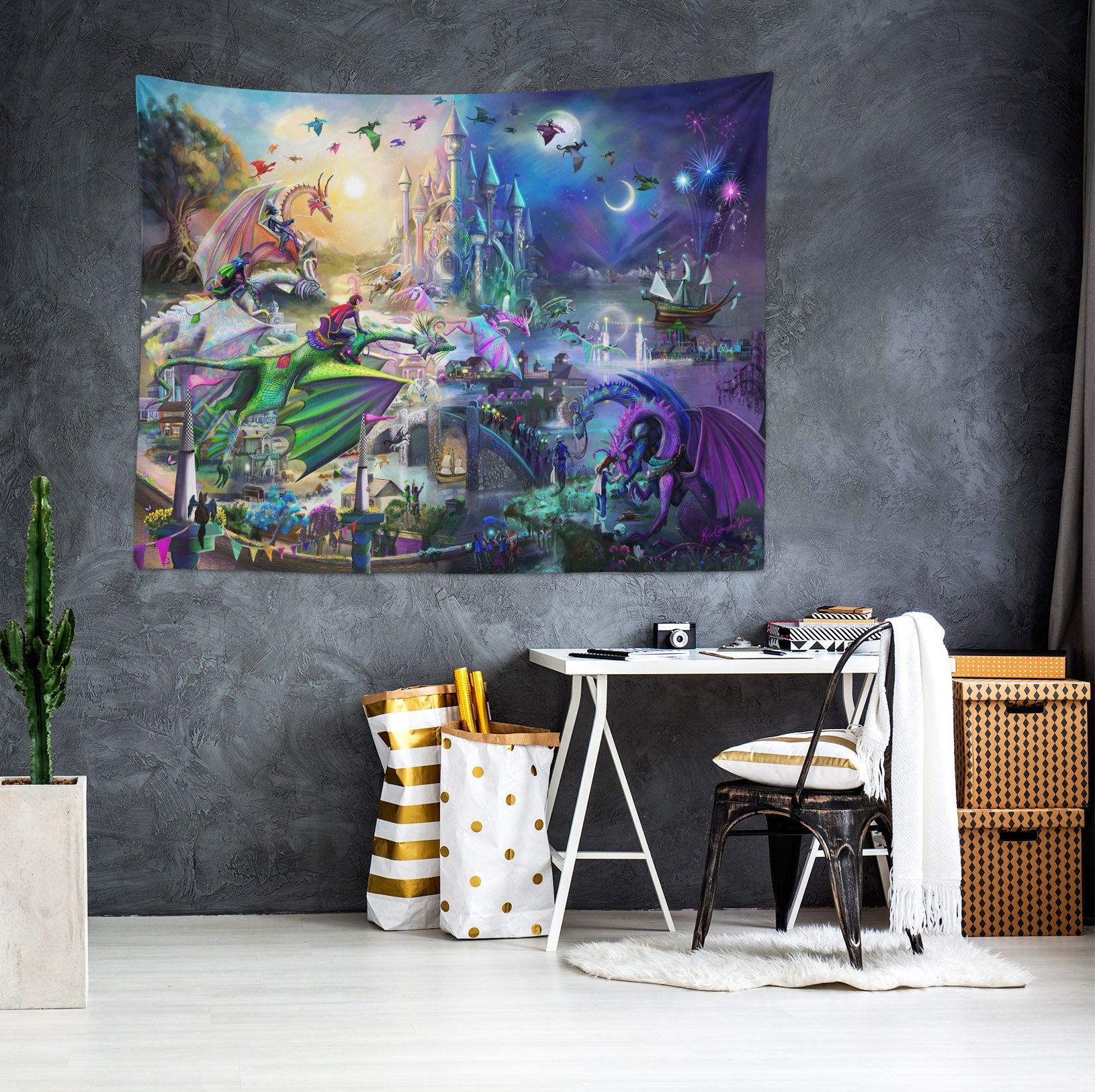 3D Castle Dragon 951 Rose Catherine Khan Tapestry Hanging Cloth Hang