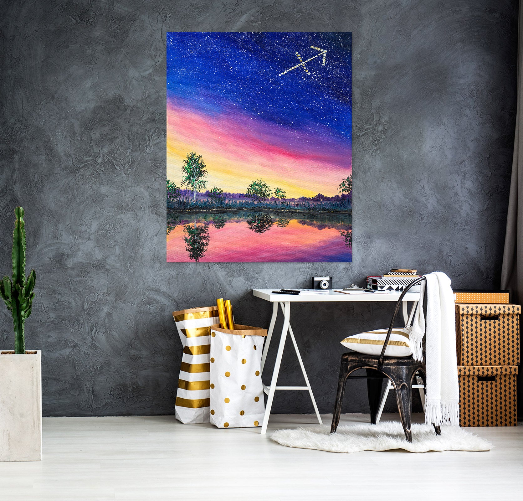 3D Starry Sky Lake Tree 1829 Marina Zotova Wall Sticker