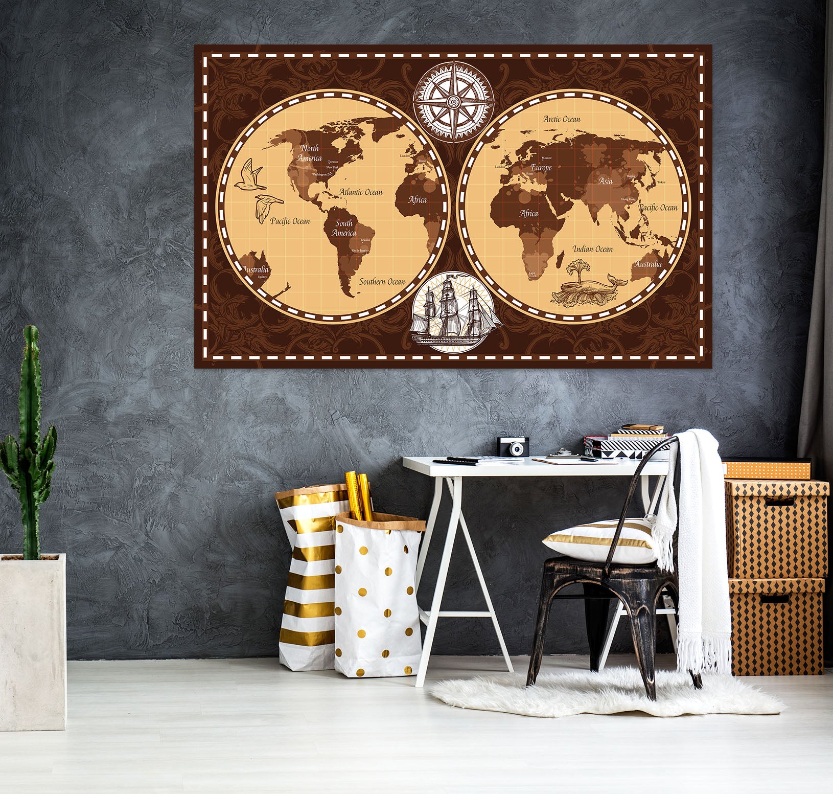 3D Black Shadow 228 World Map Wall Sticker