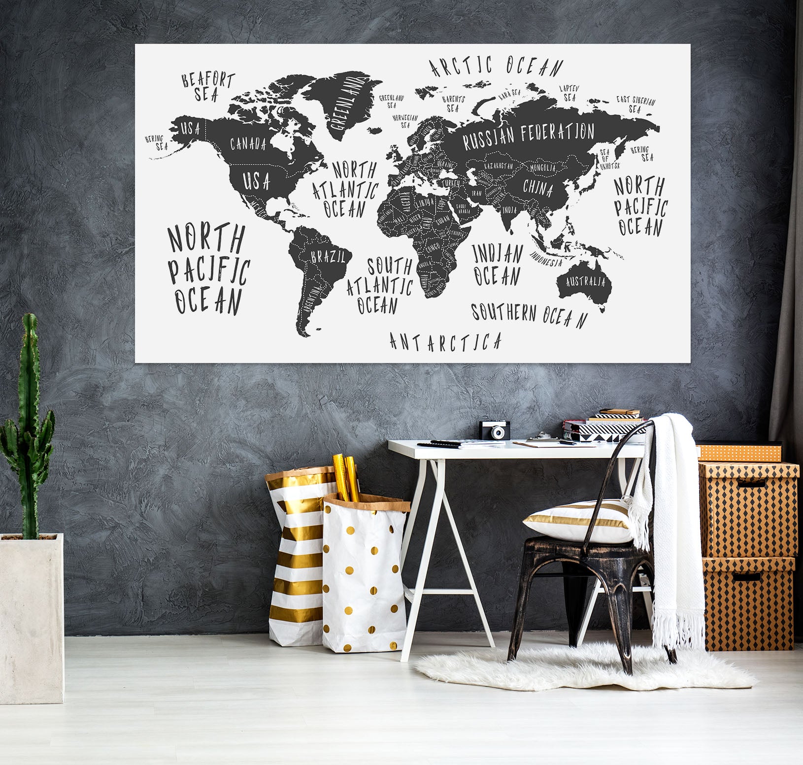 3D Black Island 266 World Map Wall Sticker