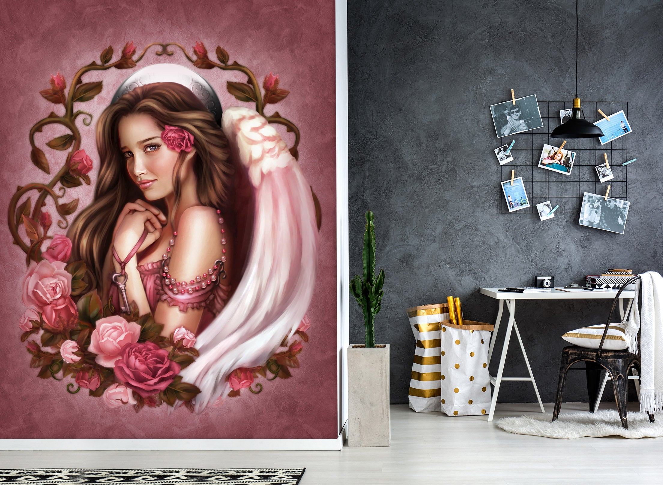 3D Pink Rose Woman 8793 Brigid Ashwood Wall Mural Wall Murals