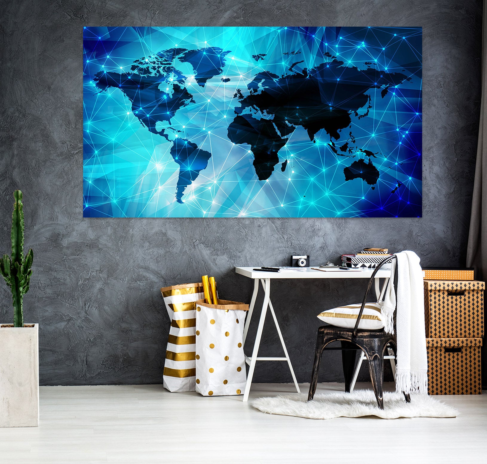 3D Black Land 278 World Map Wall Sticker