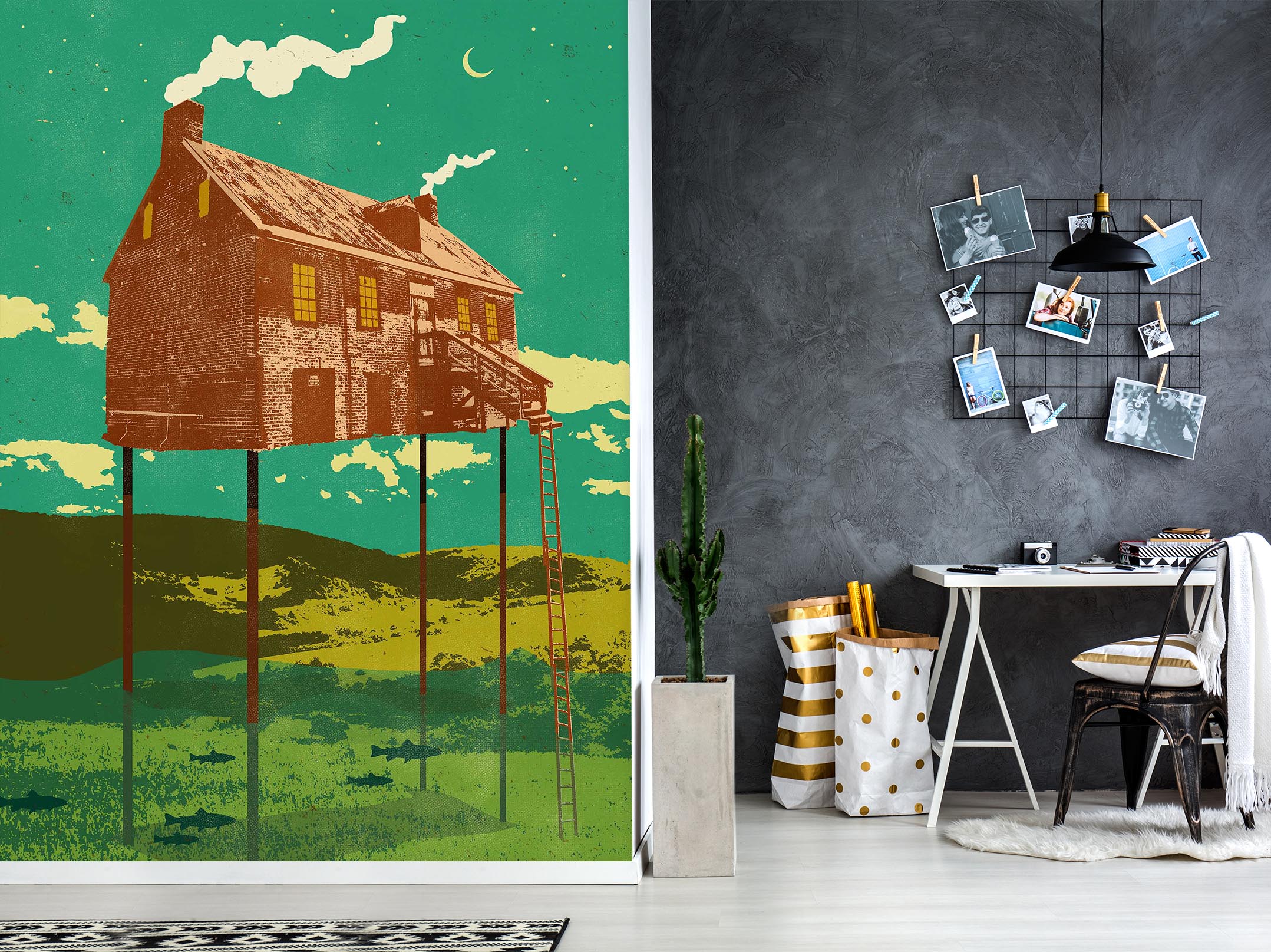 3D River House 1412 Showdeer Wall Mural Wall Murals