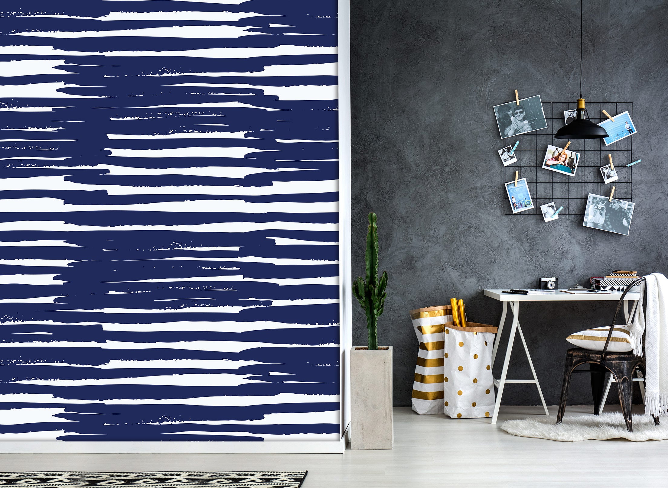 3D Navy Blue Line Stripe 120130 Kashmira Jayaprakash Wall Mural Wall Murals