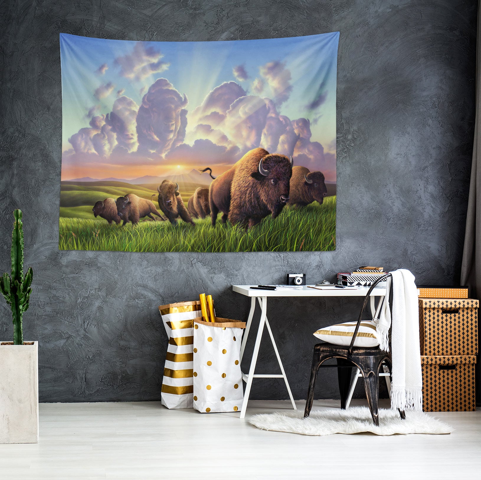 3D Meadow Yak Clouds 111137 Jerry LoFaro Tapestry Hanging Cloth Hang