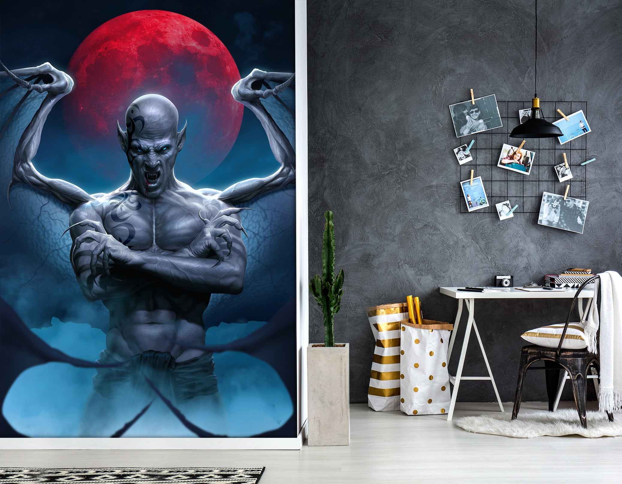 3D Red Moon Dragon Man 5021 Tom Wood Wall Mural Wall Murals