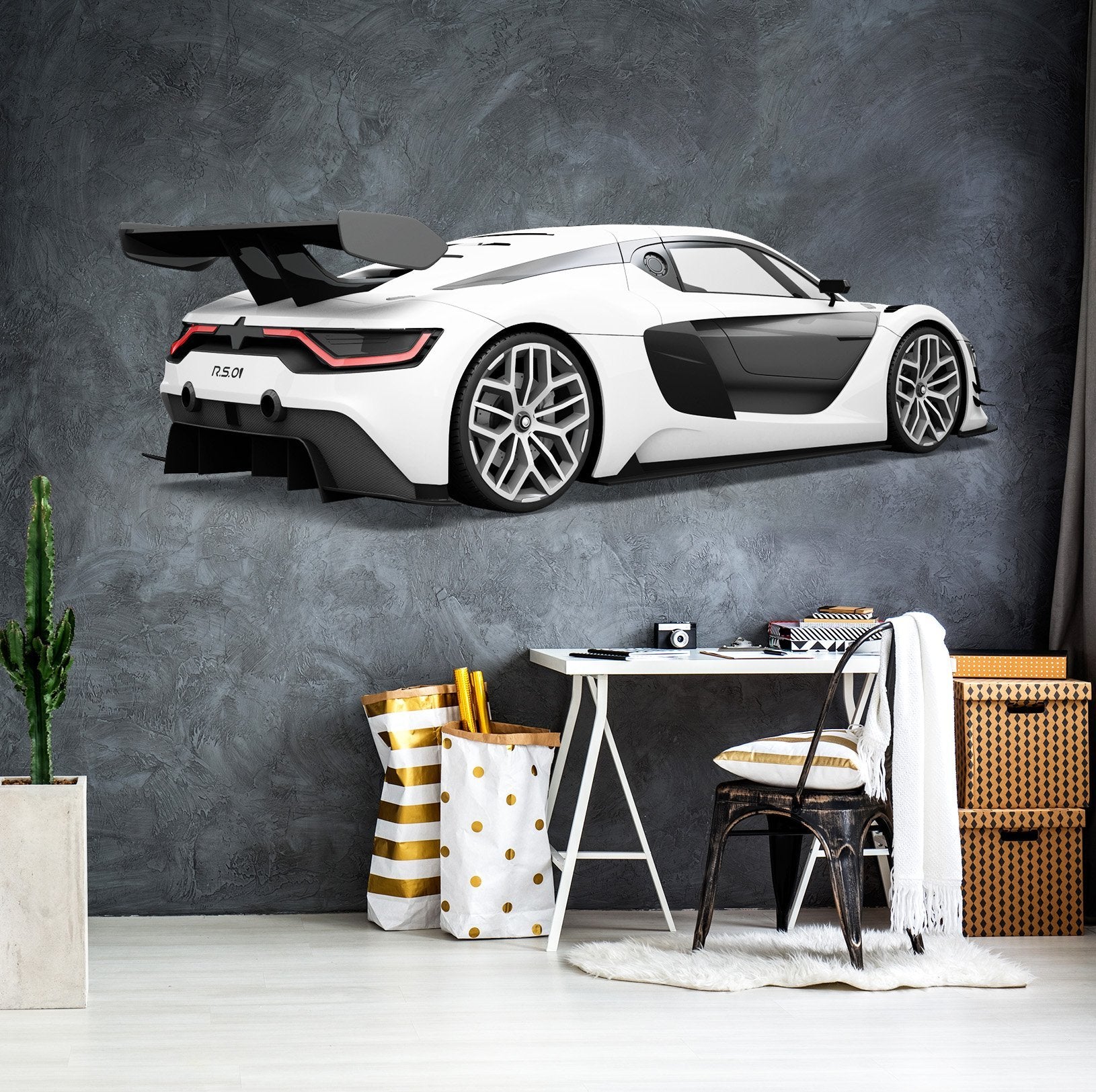3D FP White Sports Car 0175 Vehicles Wallpaper AJ Wallpaper