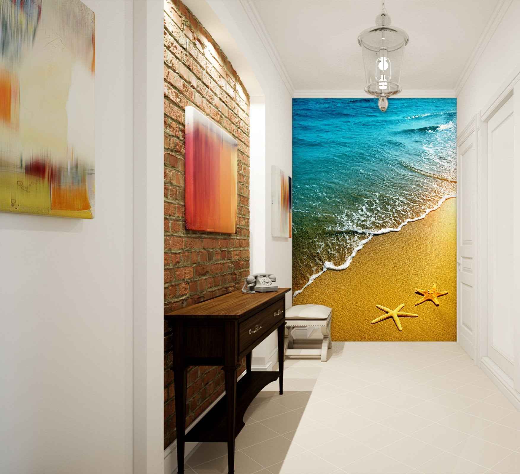 3D Beach Starfish Golden 079 Wall Murals Wallpaper AJ Wallpaper