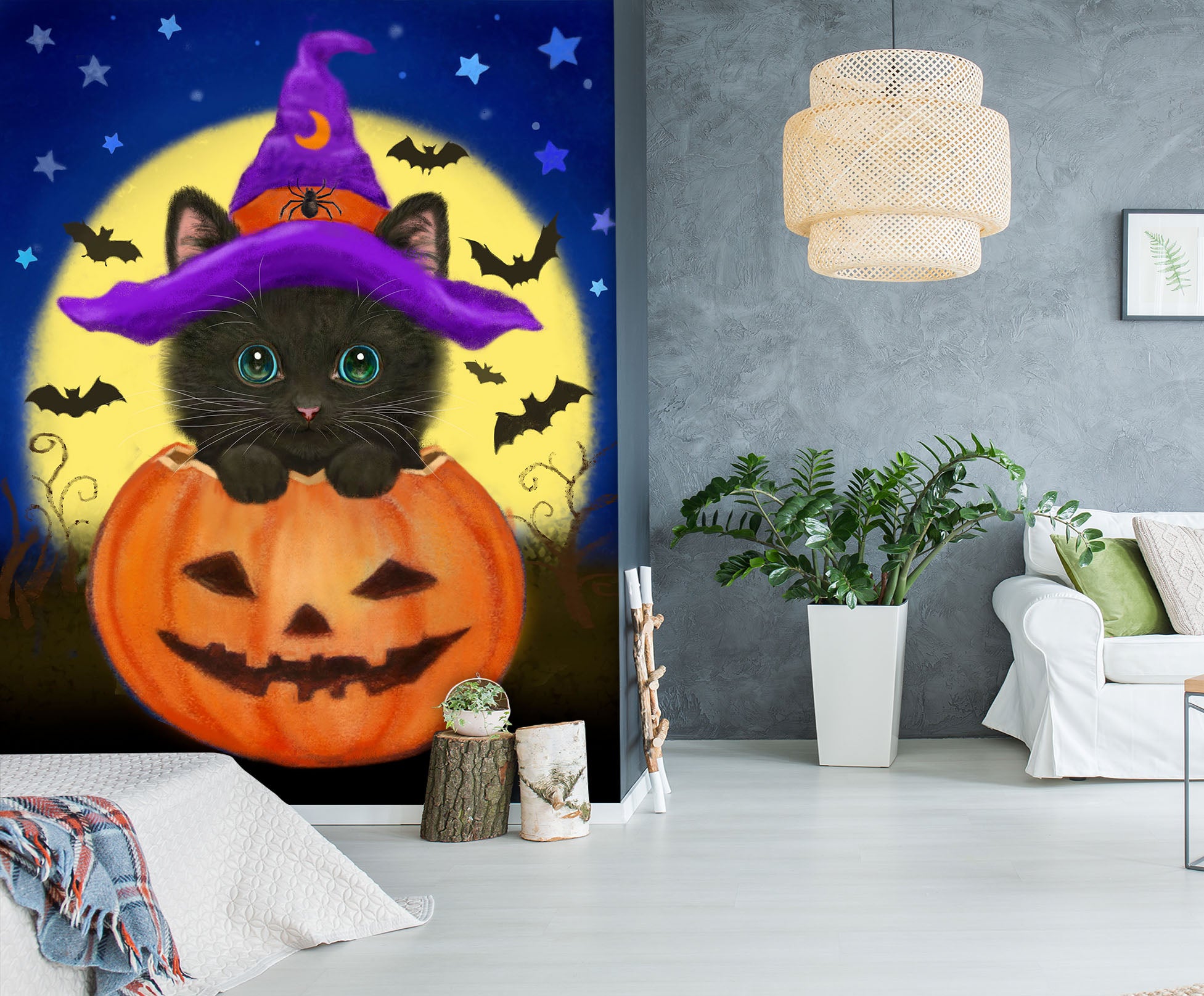 3D Pumpkin Cat 5485 Kayomi Harai Wall Mural Wall Murals