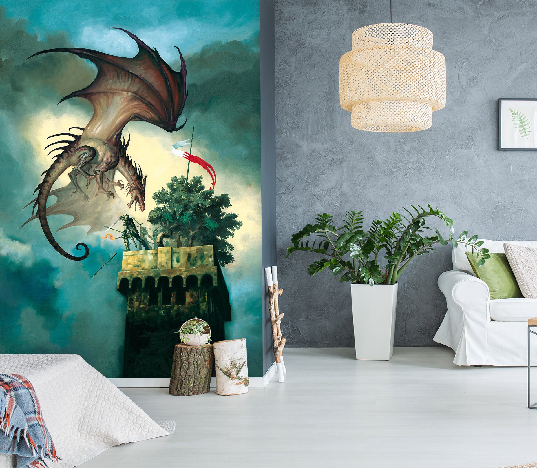 3D Dragon Tower Top Tree 7122 Ciruelo Wall Mural Wall Murals