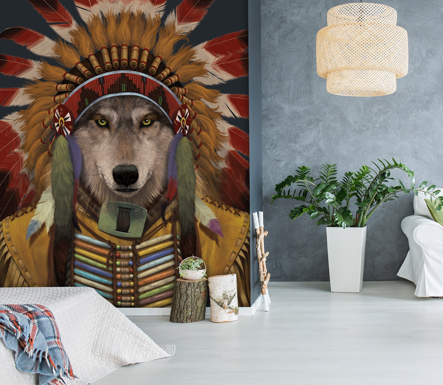 3D Wolf Spirit Chief 1573 Wall Murals Exclusive Designer Vincent Wallpaper AJ Wallpaper