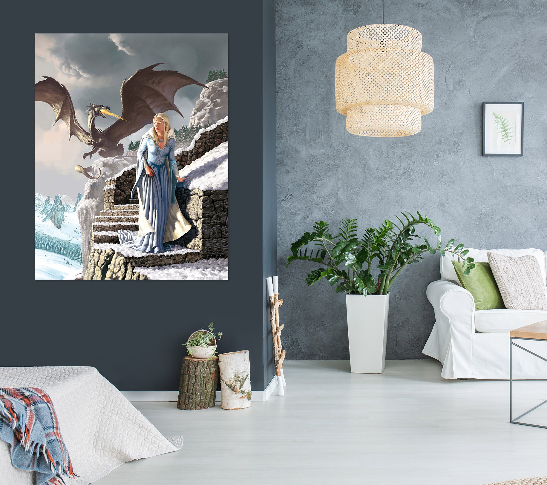 3D Fly Dragon Stair Woman 8109 Ciruelo Wall Sticker