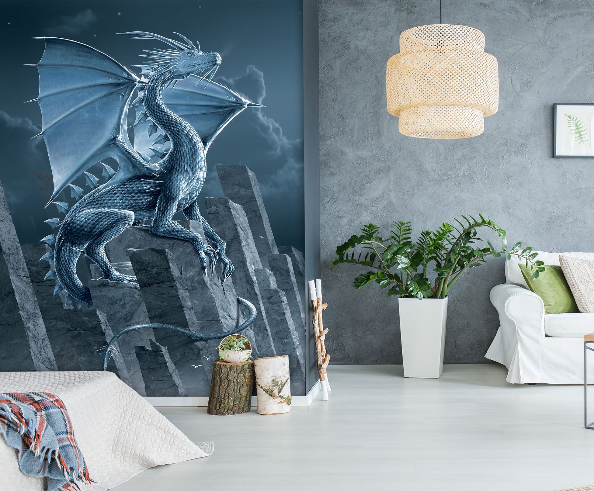 3D Silver Dragon 1550 Wall Murals Exclusive Designer Vincent Wallpaper AJ Wallpaper