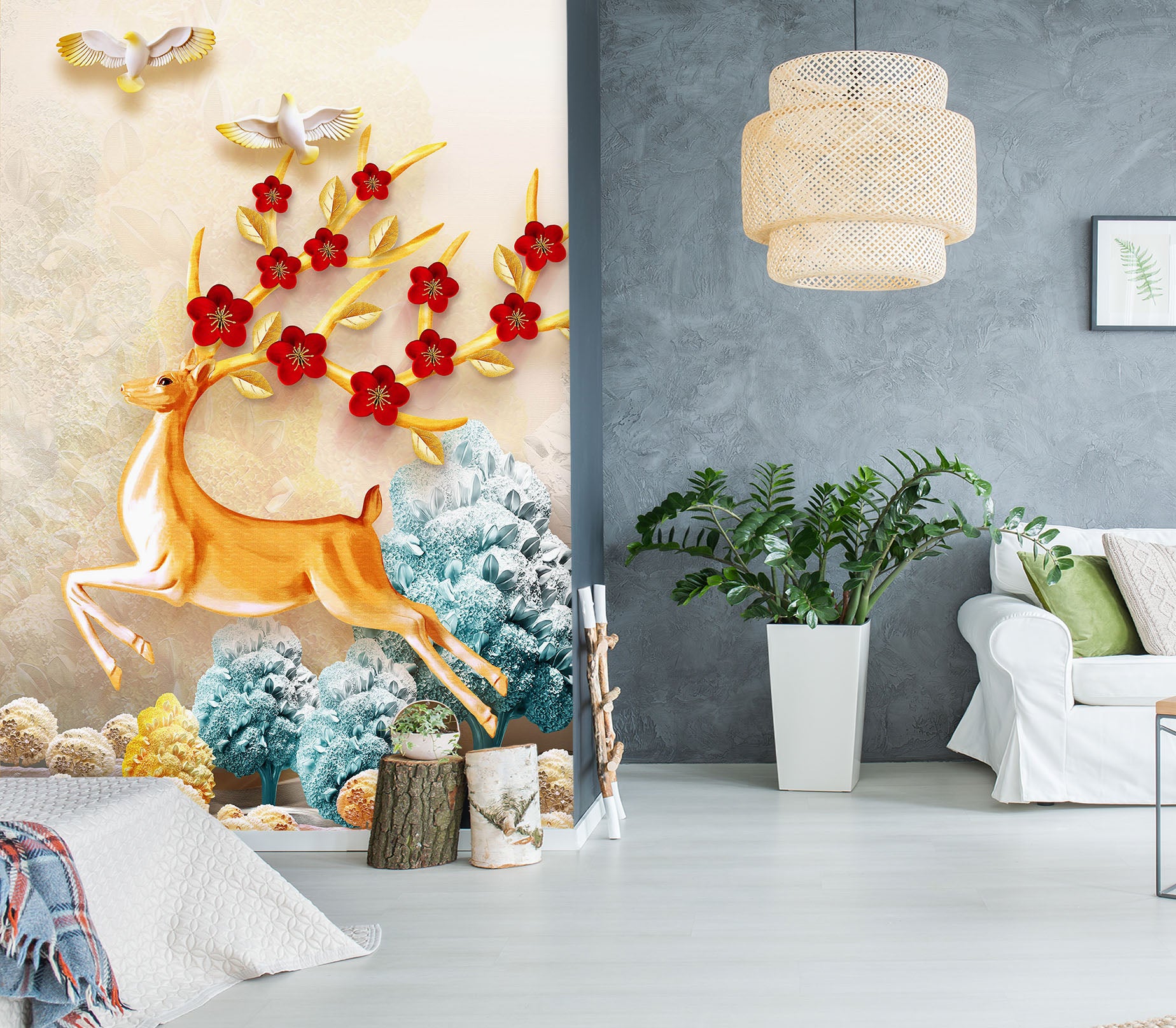 3D Golden Fawn 069 Wall Murals