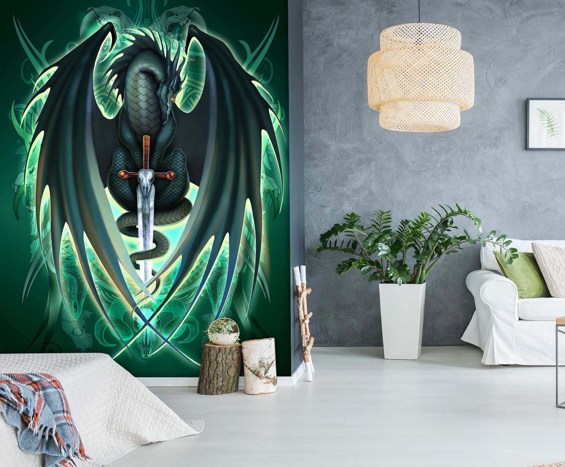 3D Green Dragon 8141 Ruth Thompson Wall Mural Wall Murals