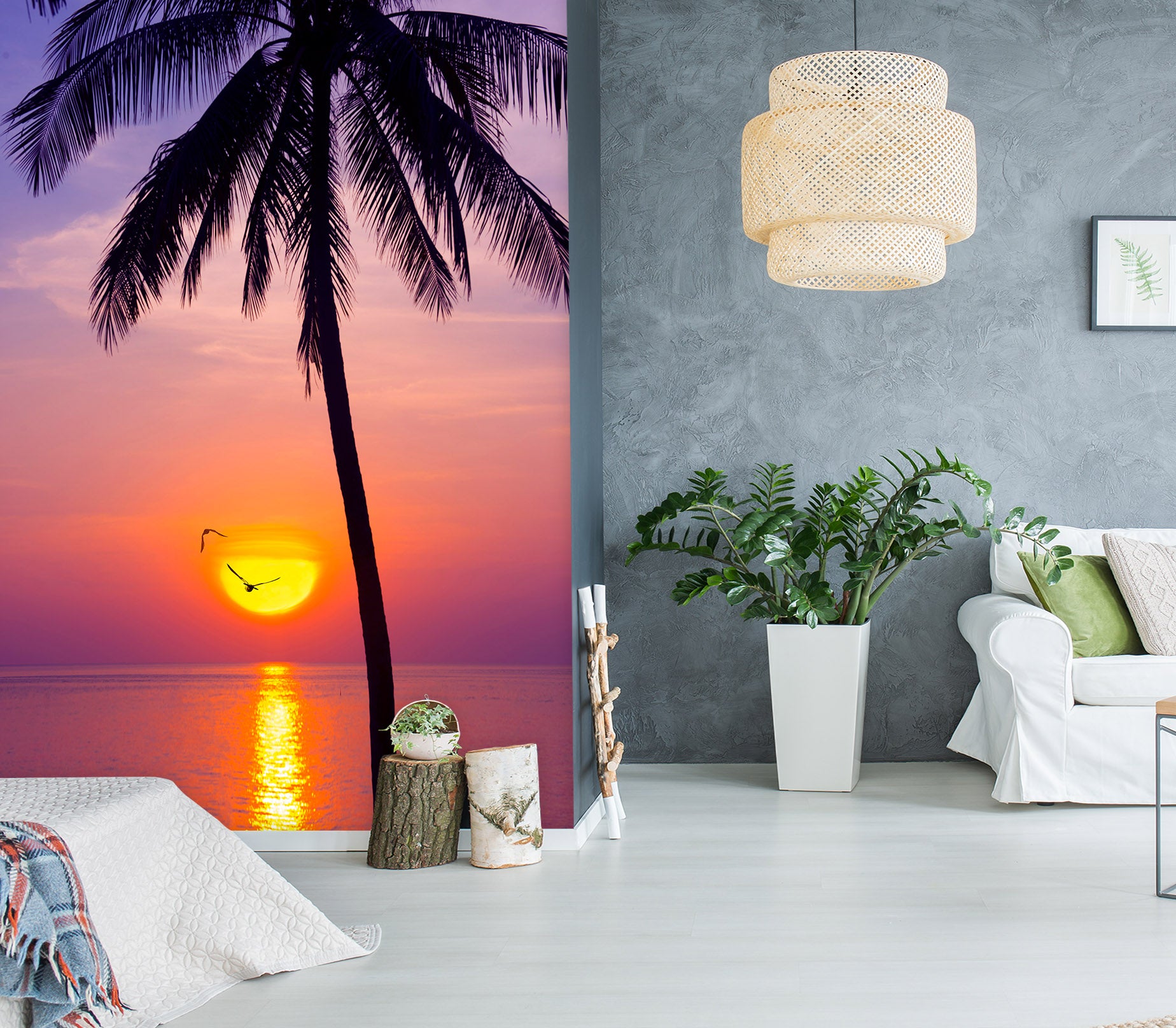 3D Sunset Coconut Tree 1457 Marco Carmassi Wall Mural Wall Murals