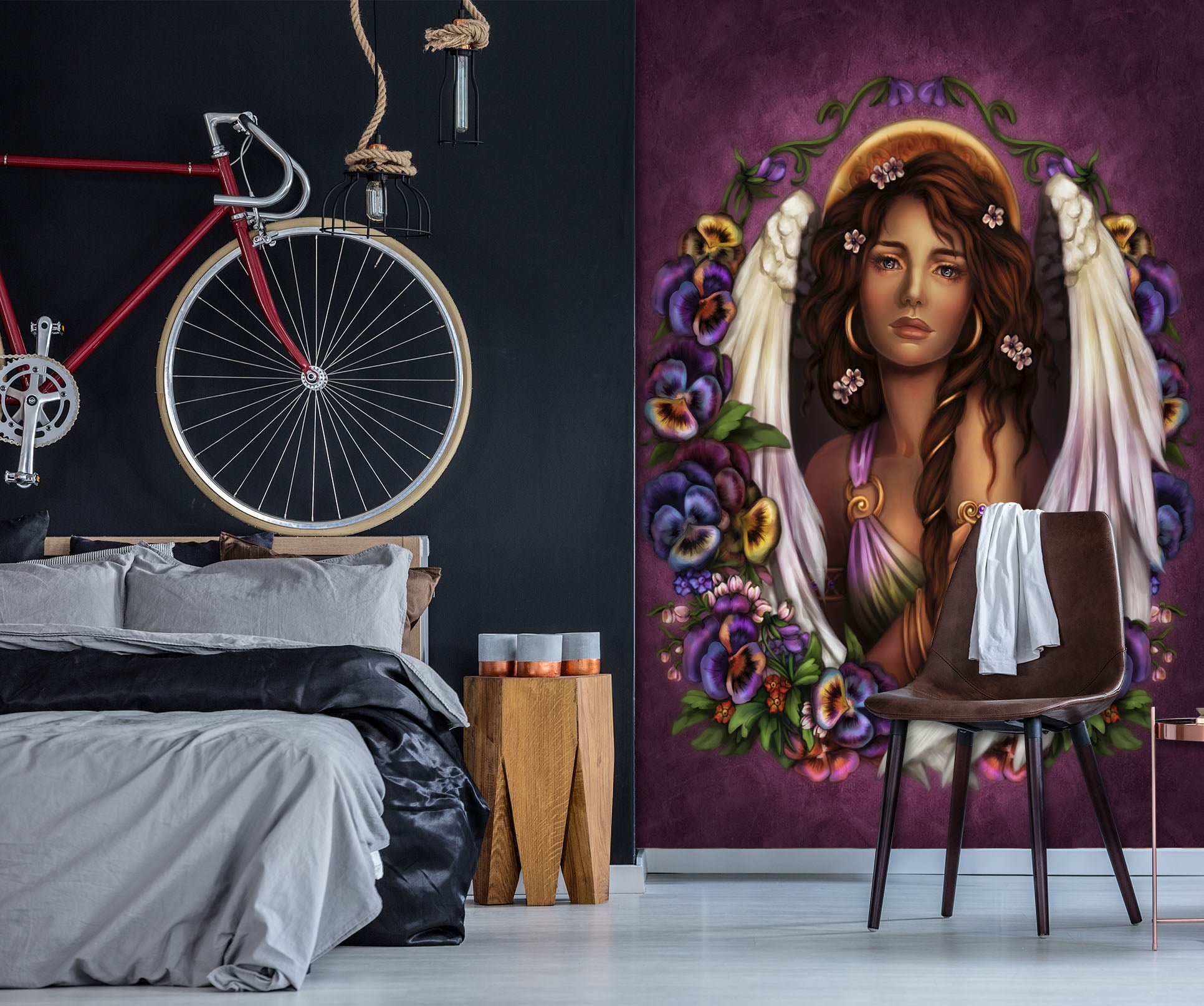 3D Purple Flower Angel 8795 Brigid Ashwood Wall Mural Wall Murals