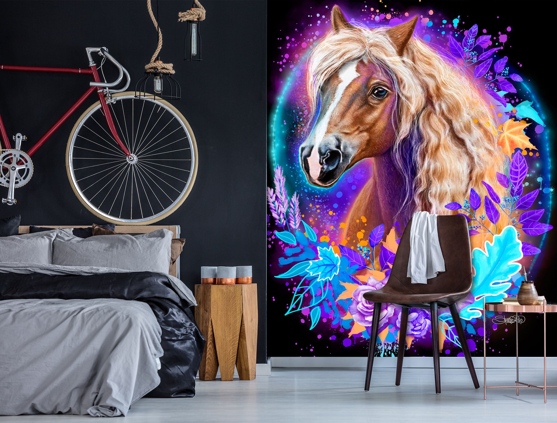 3D Purple Rose Horse 8434 Sheena Pike Wall Mural Wall Murals