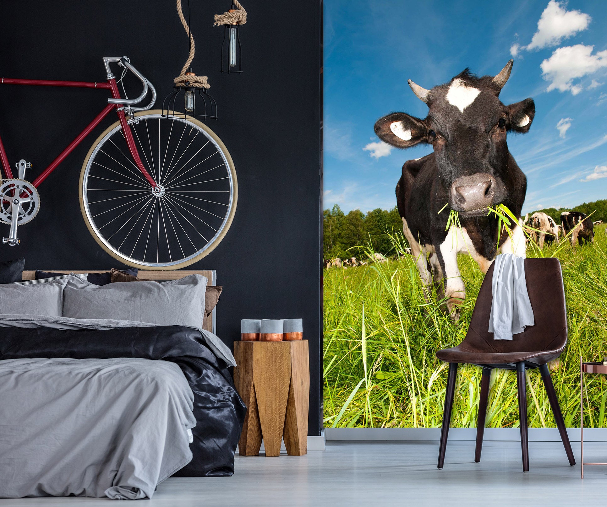 3D Cow Grass 1977 Wall Murals