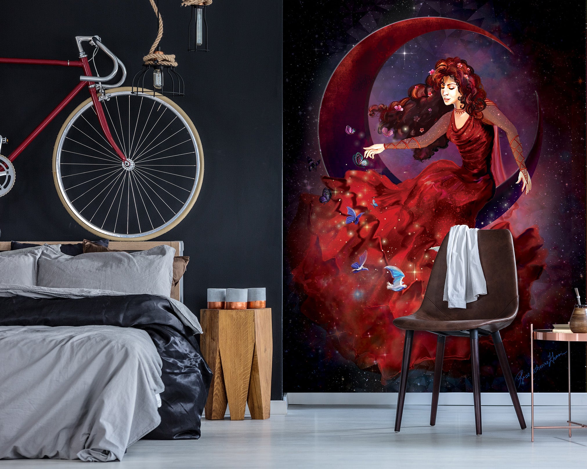 3D Red Girl 1419 Rose Catherine Khan Wall Mural Wall Murals