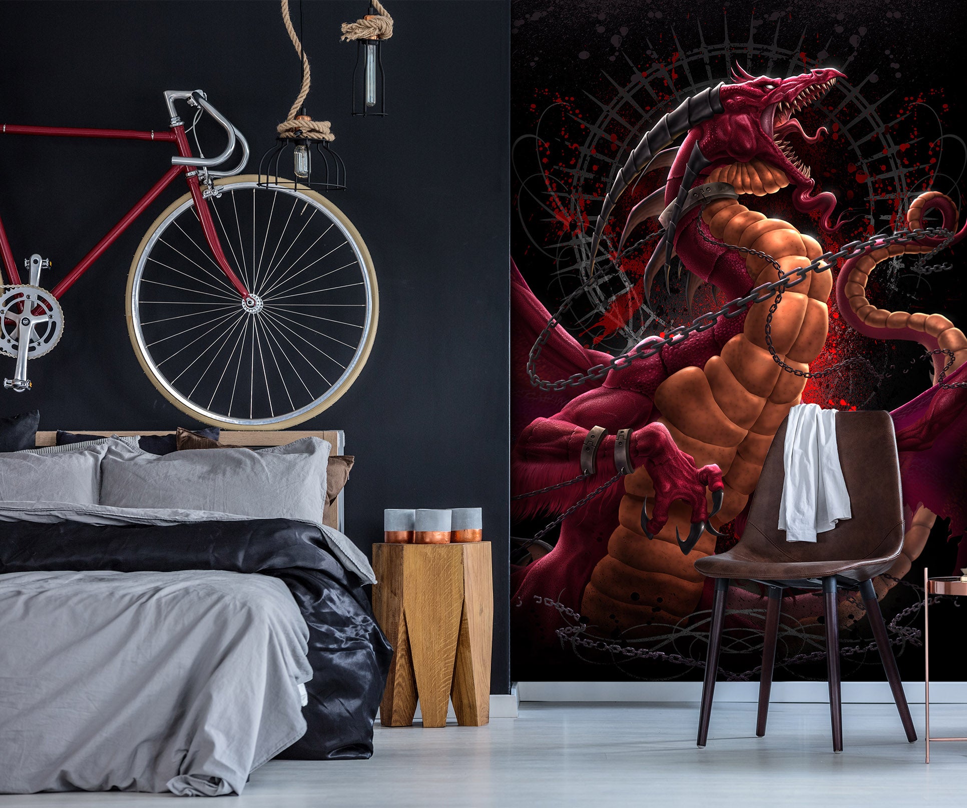 3D Red Dragon Chain 5041 Tom Wood Wall Mural Wall Murals